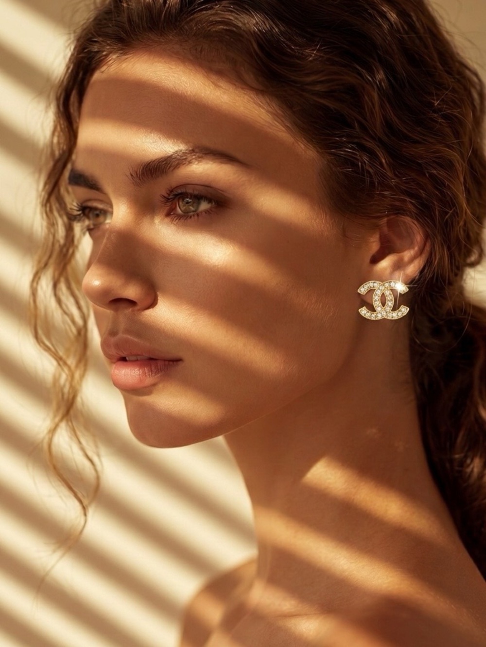 CHANEL Gold CC Crystal Logo Stud Earrings - Gold